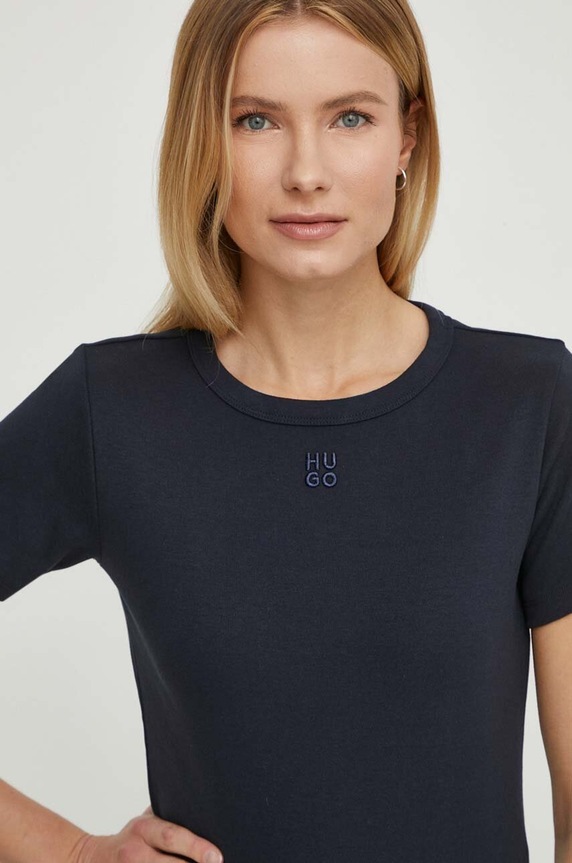 HUGO tricou de damă cu bumbac Deloris uni bleumarin 50512002