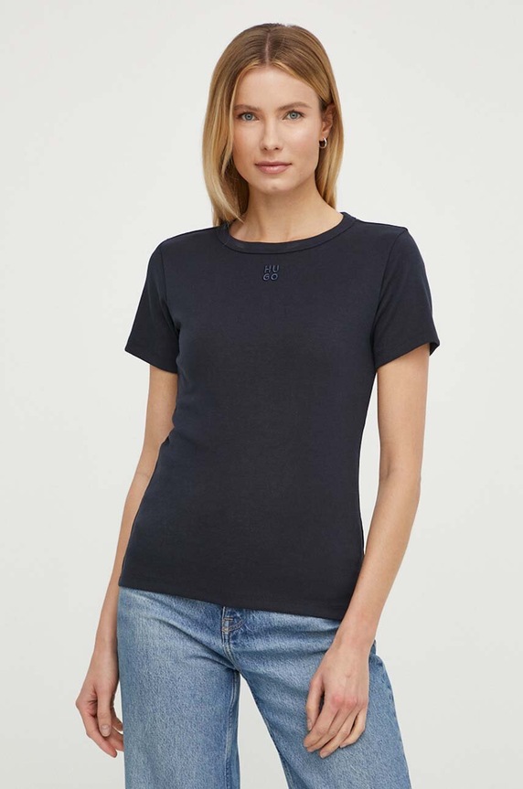 HUGO tricou de damă cu bumbac Deloris 50512002 bleumarin SS26