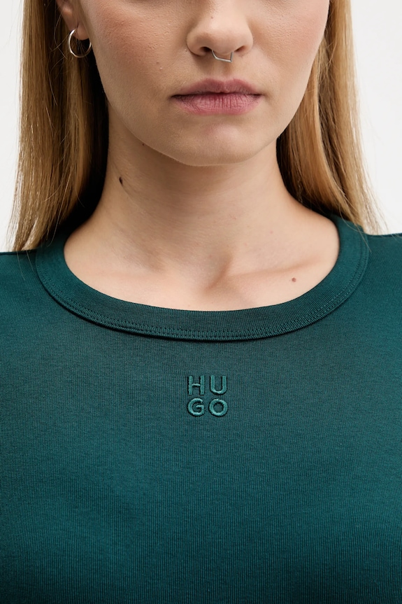HUGO T-shirt damski z bawełną Deloris 50512002 zielony