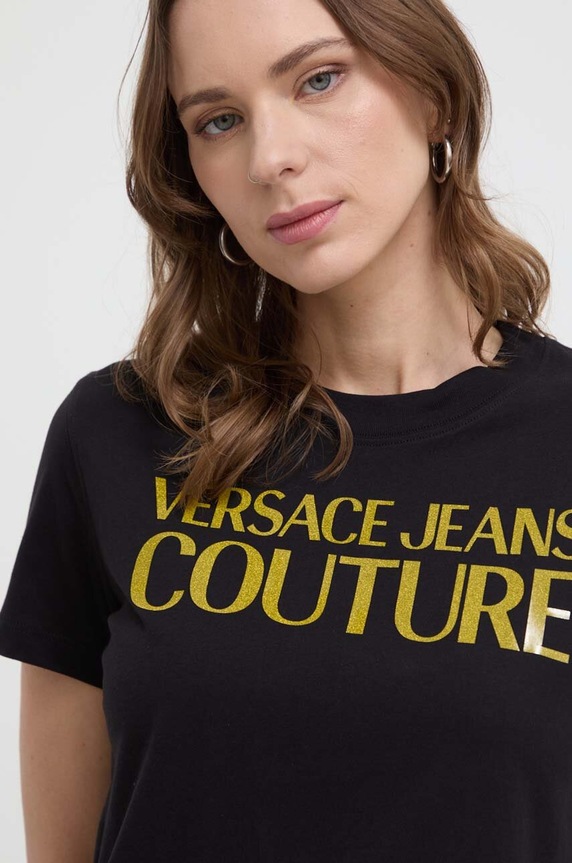 Bavlněné tričko Versace Jeans Couture kulatý černá 76HAHG03.CJ00G