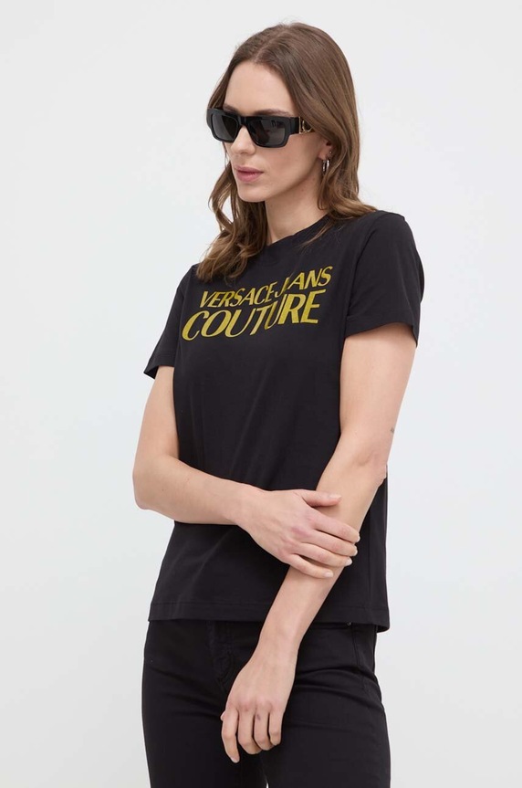 Bavlněné tričko Versace Jeans Couture černá 76HAHG03.CJ00G