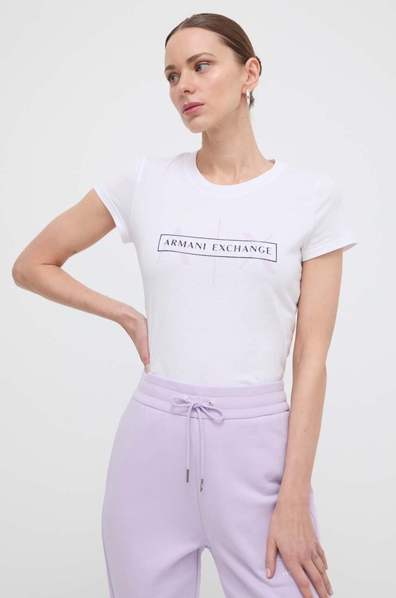 Bavlnené tričko Armani Exchange potlač biela 3DYT46.YJ3RZ