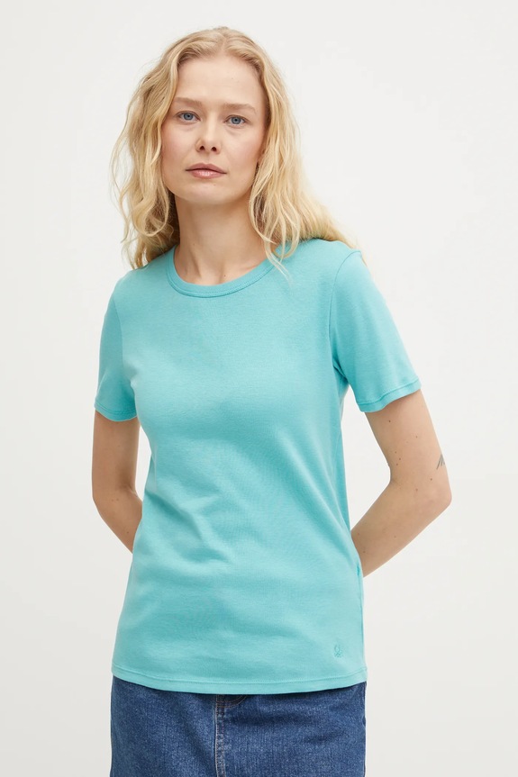 Bavlněné tričko United Colors of Benetton tyrkysová 3GA2E16A0