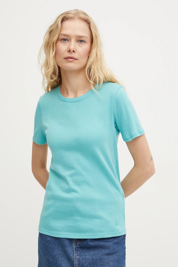 Bavlněné tričko United Colors of Benetton tyrkysová 3GA2E16A0