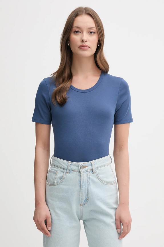 United Colors of Benetton tricou din bumbac uni albastru 3GA2E16A0