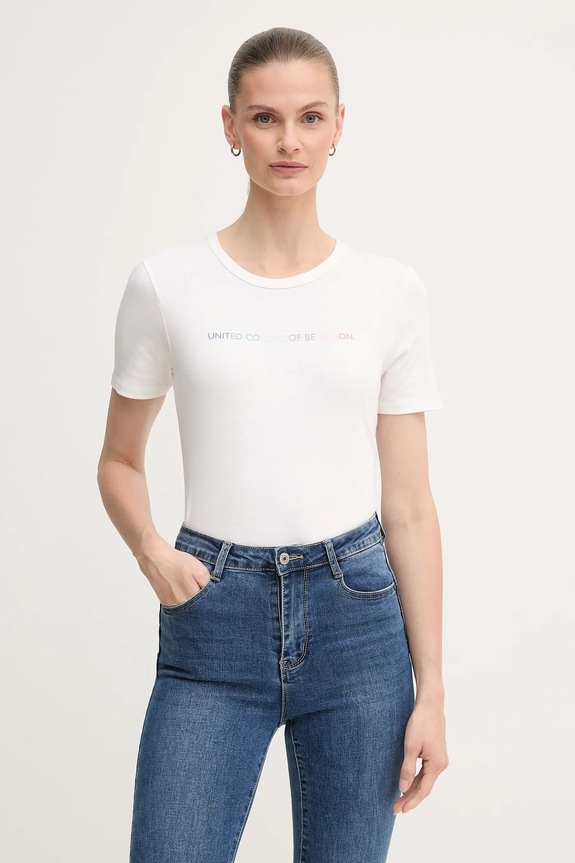 United Colors of Benetton t-shirt bawełniany nadruk biały 3GA2E16A2
