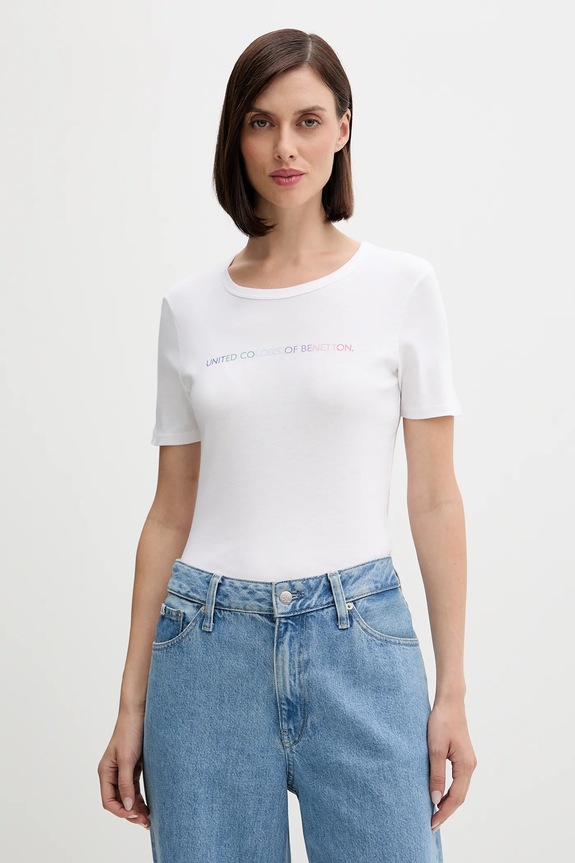 United Colors of Benetton tricou din bumbac print alb 3GA2E16A2