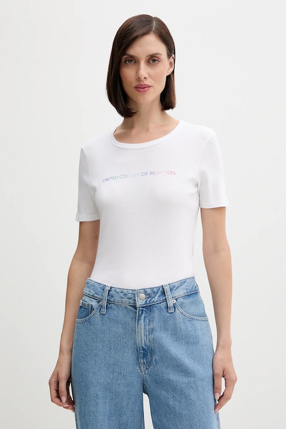 United Colors of Benetton tricou din bumbac print alb 3GA2E16A2