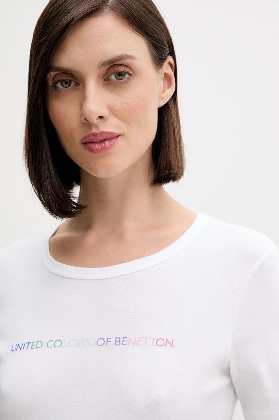 United Colors of Benetton tricou din bumbac alb 3GA2E16A2