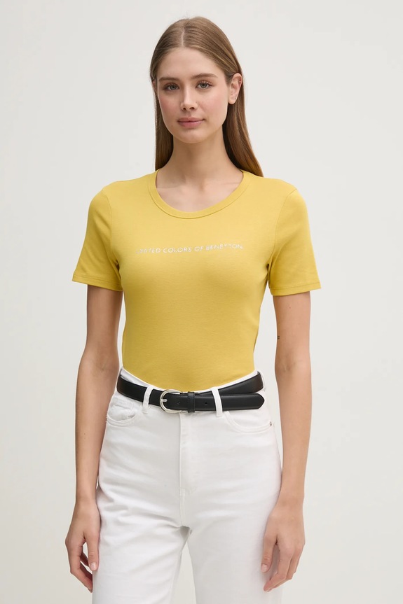 United Colors of Benetton t-shirt in cotone sovrastampa giallo 3GA2E16A2