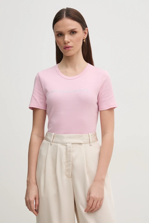 Памучна тениска United Colors of Benetton стандартна розов 3GA2E16A2
