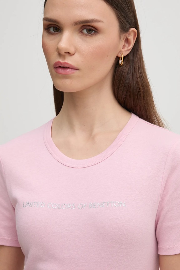 Памучна тениска United Colors of Benetton розов 3GA2E16A2