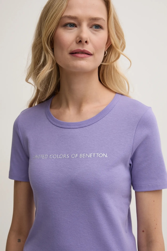 Bavlnené tričko United Colors of Benetton potlač fialová 3GA2E16A2