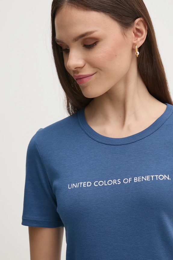 Odjeća Pamučna majica United Colors of Benetton 3GA2E16A2 mornarsko plava