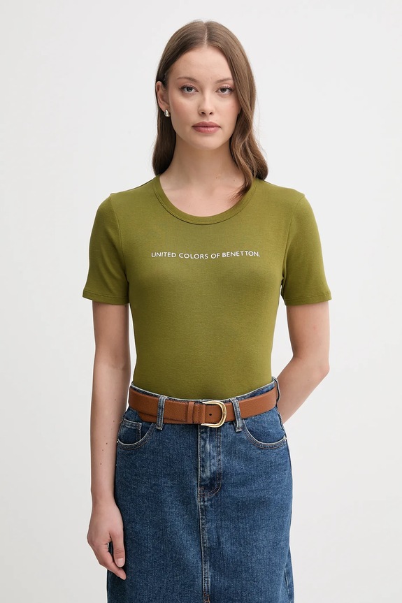 United Colors of Benetton tricou din bumbac print verde 3GA2E16A2