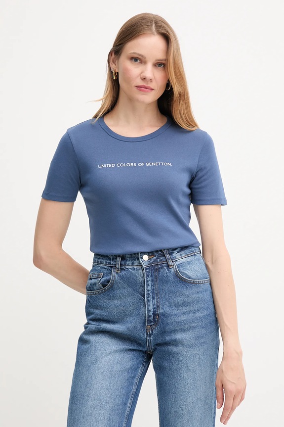 United Colors of Benetton t-shirt bawełniany nadruk niebieski 3GA2E16A2
