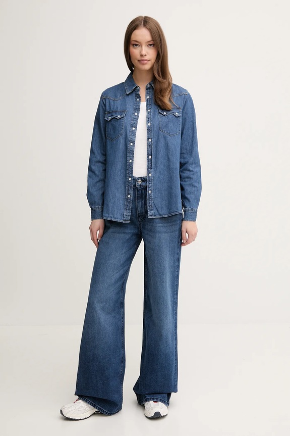 United Colors of Benetton camasa jeans 5RZKDQ06T albastru SS26