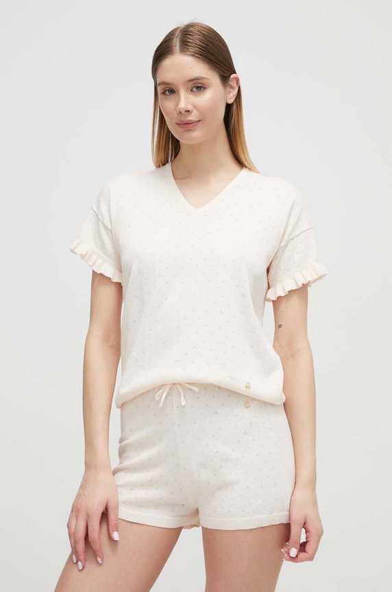 Homewear majica kratkih rukava United Colors of Benetton bez uzorka bež 10C13M01O