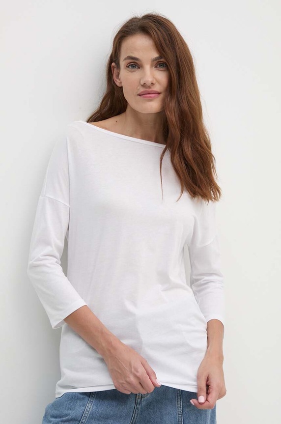 Majica dugih rukava Sisley bez uzorka bijela 3QU4L12EE