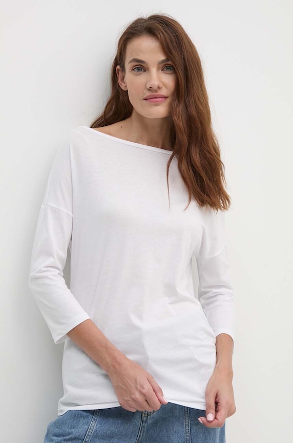Majica dugih rukava Sisley bez uzorka bijela 3QU4L12EE