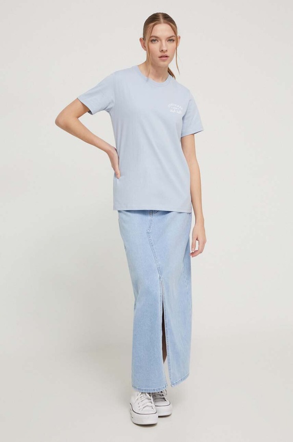 Βαμβακερό μπλουζάκι Converse 10026048.A03 μπλε SS24