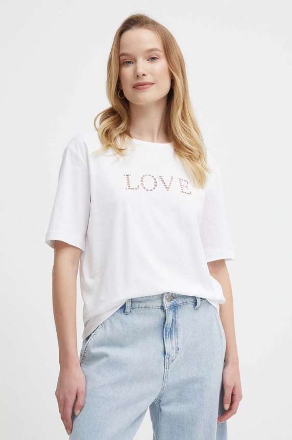 Sisley tricou din bumbac imprimeu alb 3AIRL1056