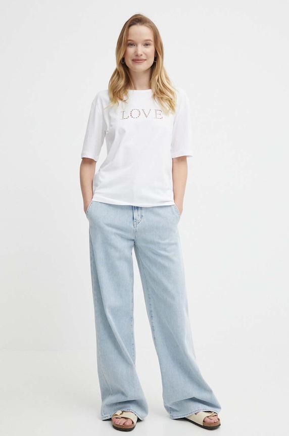 Sisley tricou din bumbac 3AIRL1056 alb SS24