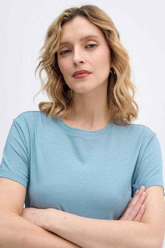 Bavlněné tričko Sisley tyrkysová 3I1XL101S
