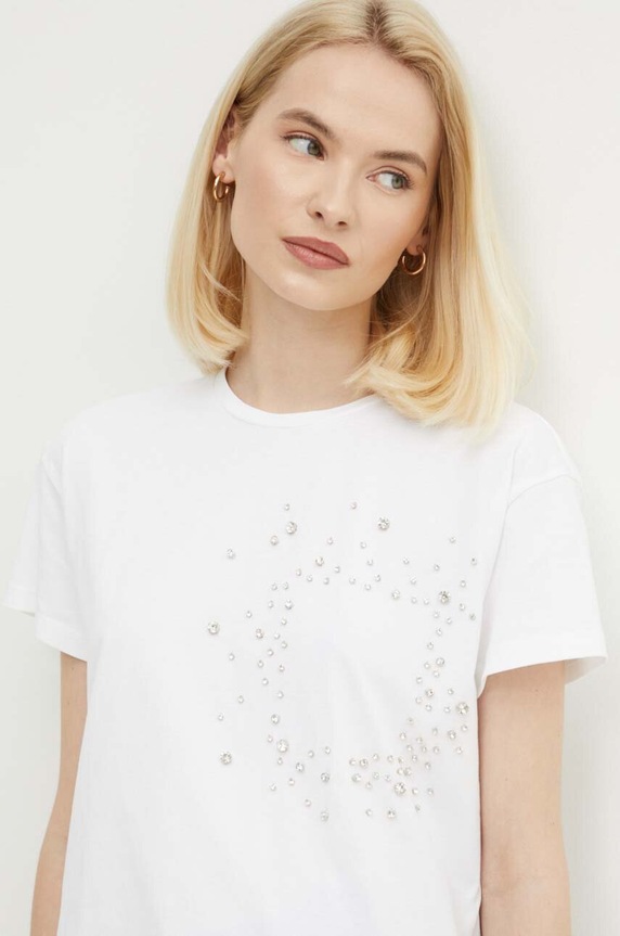 Sisley t-shirt bawełniany aplikacja biały 3F1QL1054