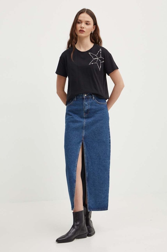 Βαμβακερό μπλουζάκι Sisley 3F1QL1054 μαύρο SS24