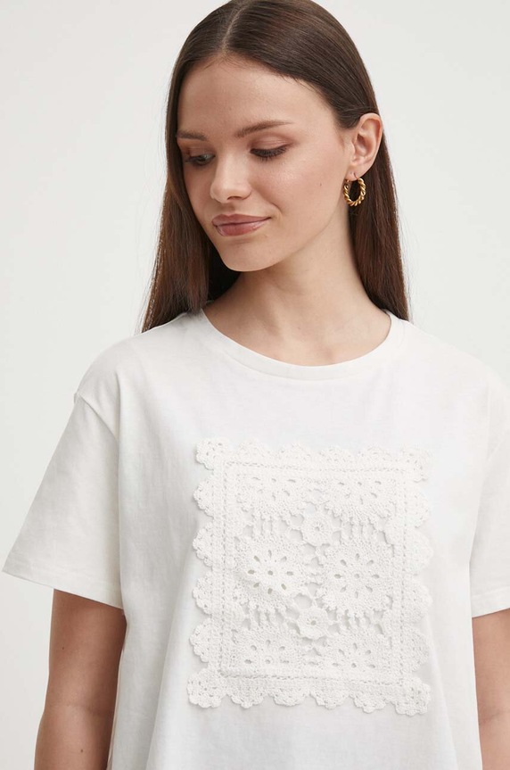 Sisley t-shirt bawełniany beżowy 3UNZL105J