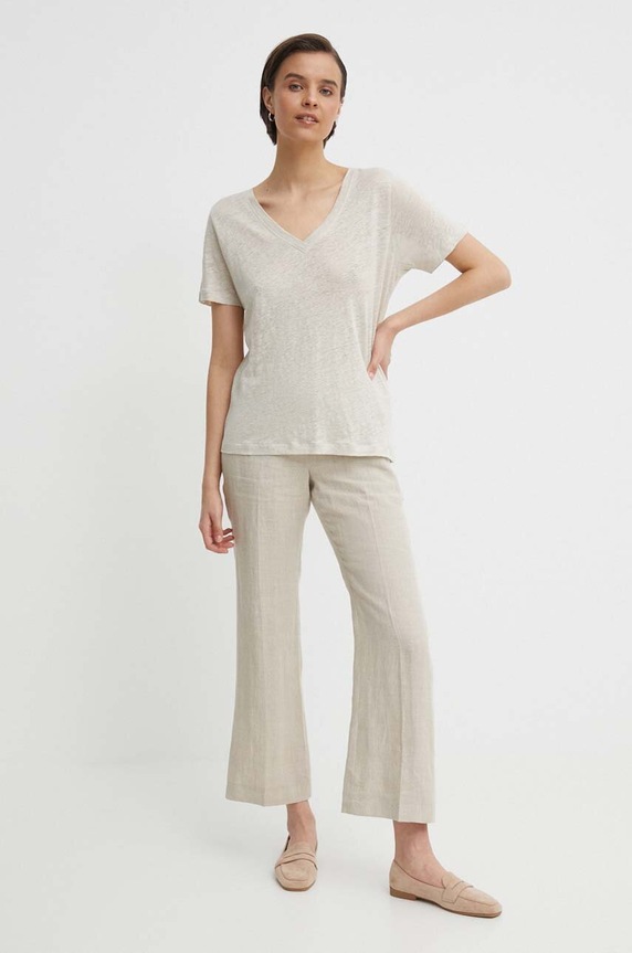 Ленена тениска Calvin Klein K20K207261 бежов SS24