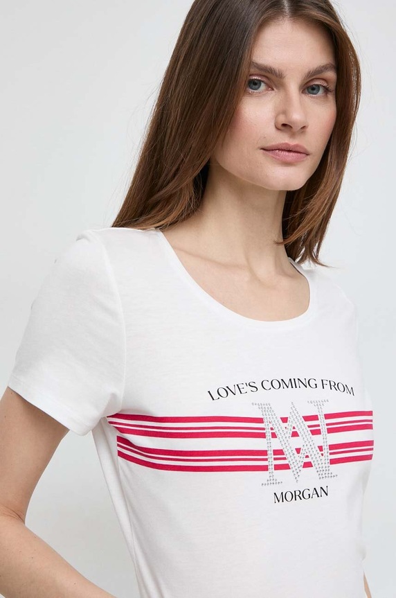 Morgan t-shirt aplikációval fehér DONNA.OFF.WHITE/FUSHIA