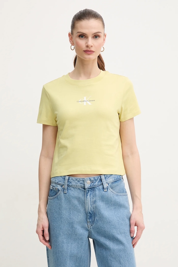Pamučna majica Calvin Klein Jeans Planet friendly zlatna J20J223113