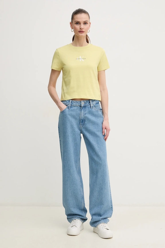 Pamučna majica Calvin Klein Jeans J20J223113 zlatna SS25