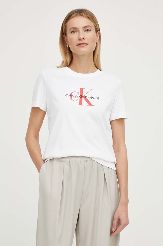Bavlnené tričko Calvin Klein Jeans J20J223272 biela SS24