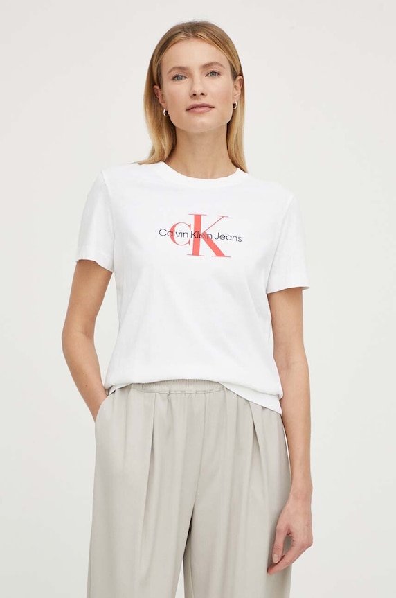 Bavlnené tričko Calvin Klein Jeans J20J223272 biela SS24