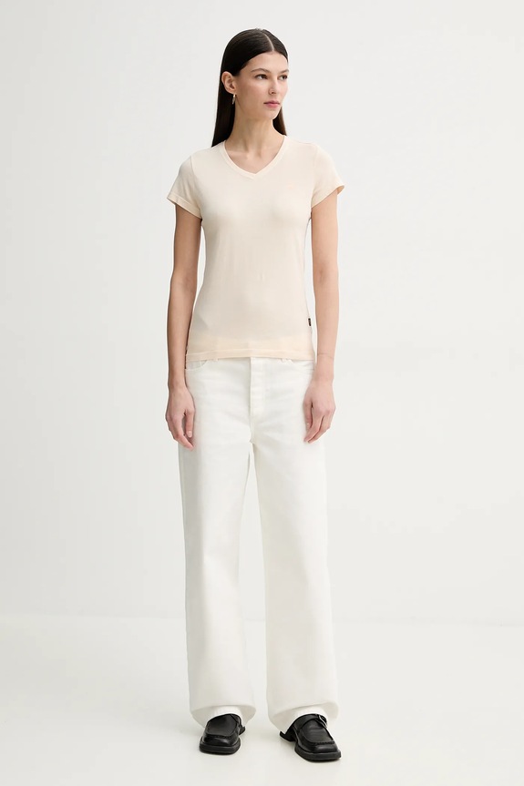 G-Star T-shirt damski bawełniany Overdyed eyben slim v t 2.0 D24533.B059 beżowy SS26