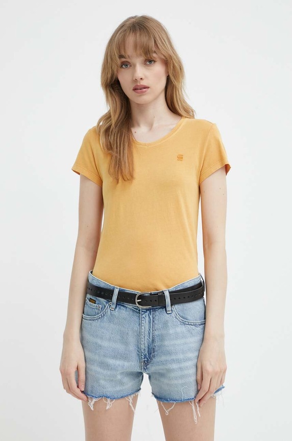 G-Star tričko dámske bavlnené Overdyed eyben slim v t 2.0 oranžová D24533.B059