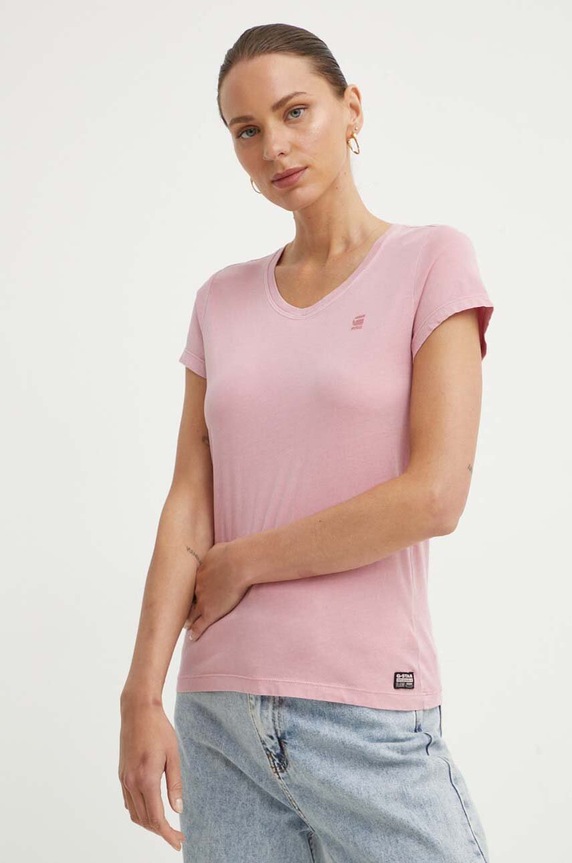 G-Star T-shirt damski bawełniany Overdyed eyben slim v t 2.0 bawełna różowy D24533.B059