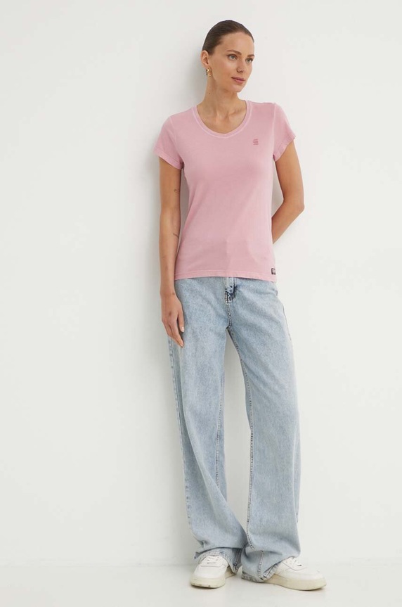 G-Star T-shirt damski bawełniany Overdyed eyben slim v t 2.0 D24533.B059 różowy SS26
