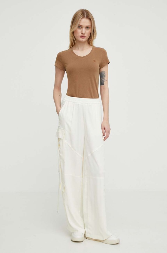 G-Star T-shirt damski bawełniany Overdyed eyben slim v t 2.0 D24533.B059 brązowy SS26