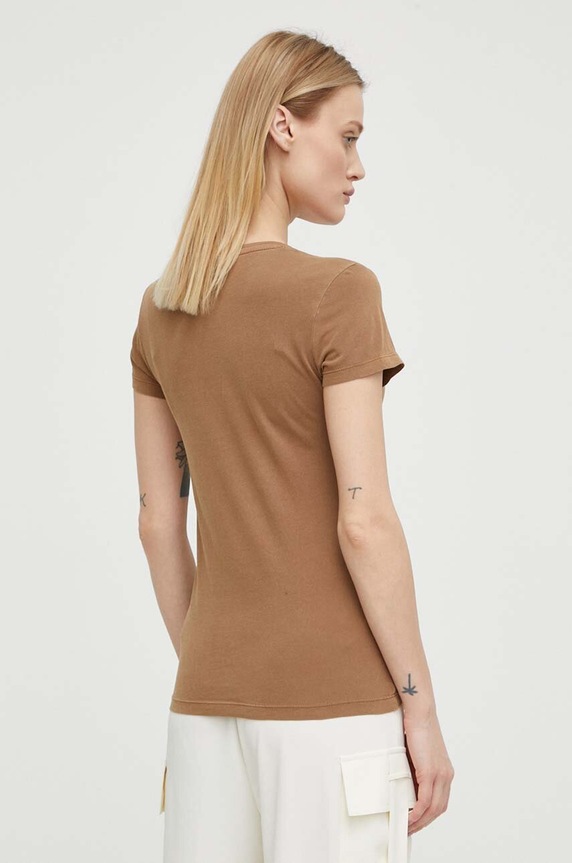 Odzież G-Star T-shirt damski bawełniany Overdyed eyben slim v t 2.0 D24533.B059 brązowy