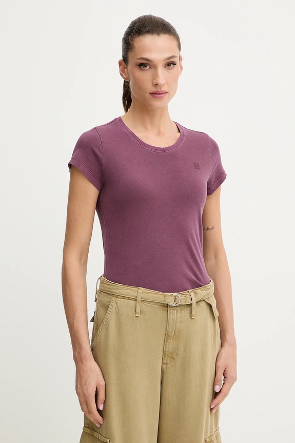 G-Star tričko dámske bavlnené Overdyed eyben slim v t 2.0 burgundské D24533.B059