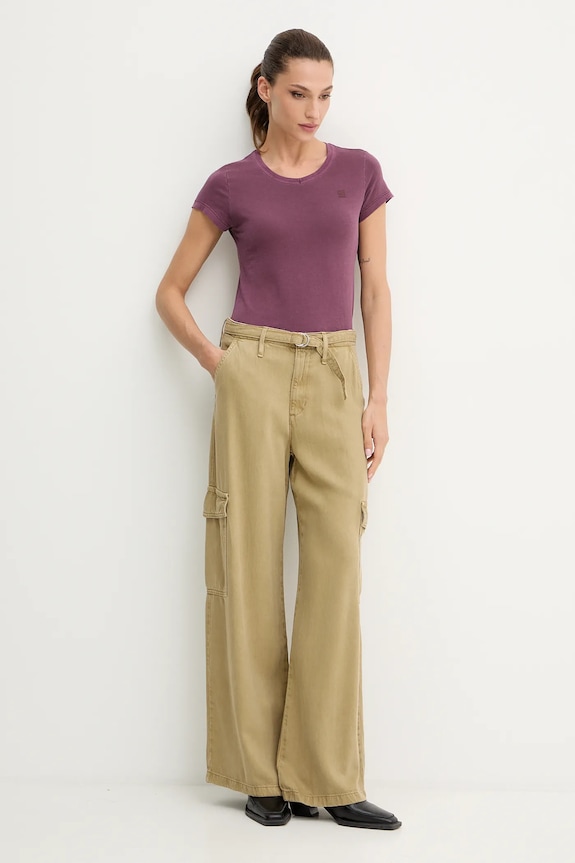 G-Star tričko dámske bavlnené Overdyed eyben slim v t 2.0 D24533.B059 burgundské SS26