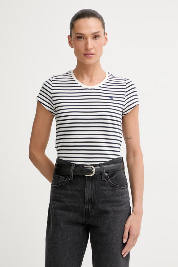 G-Star T-shirt damski bawełniany Stripe eyben slim v t 2.0 biały D24533.D244