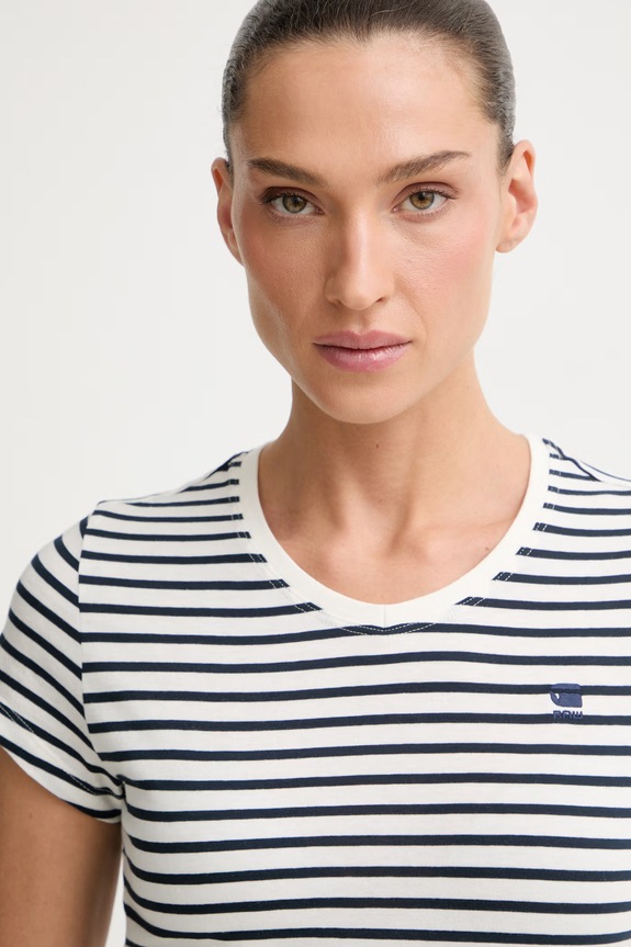 G-Star T-shirt damski bawełniany Stripe eyben slim v t 2.0 biały D24533.D244