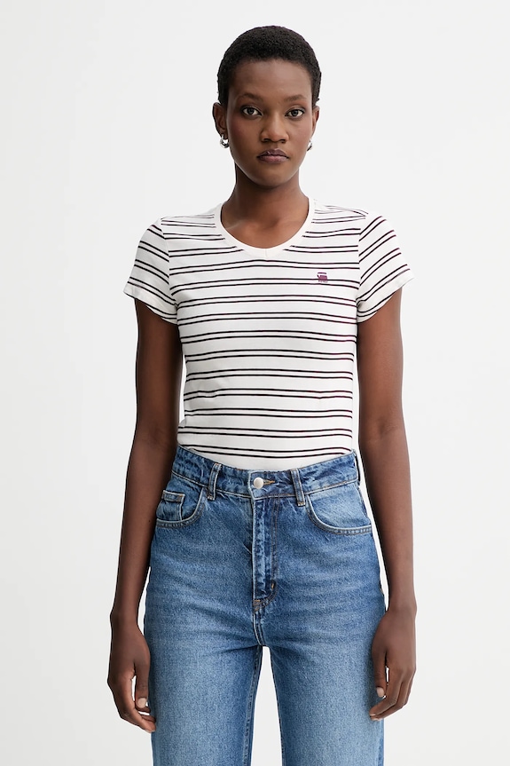 G-Star női pamut póló Stripe eyben slim v t 2.0 pamut bézs D24533.D244