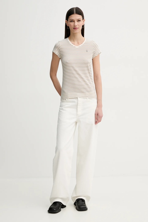 G-Star póló női pamut Stripe eyben slim v t 2.0 D24533.D244 bézs SS26