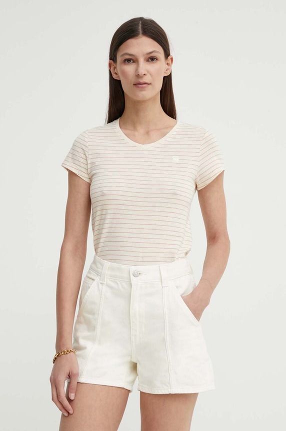 G-Star póló női pamut Stripe eyben slim v t 2.0 pamut bézs D24533.D244